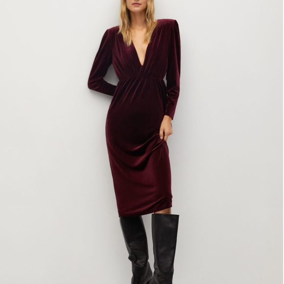 MANGO Shoulder Pad Velvet Dress - Picture 1 of 8